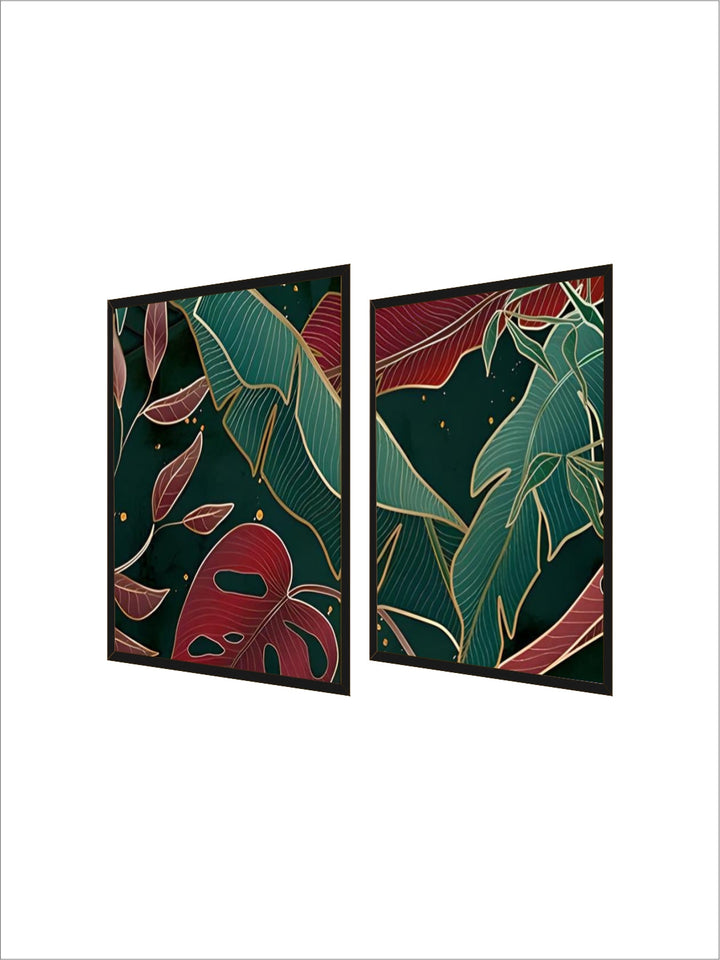 Modern Abstract Tropical Botany Wall Art Fine Art Canvas Prints Red Green Palm Leaves Posters Pictures For Living Room Hotel Room Decor