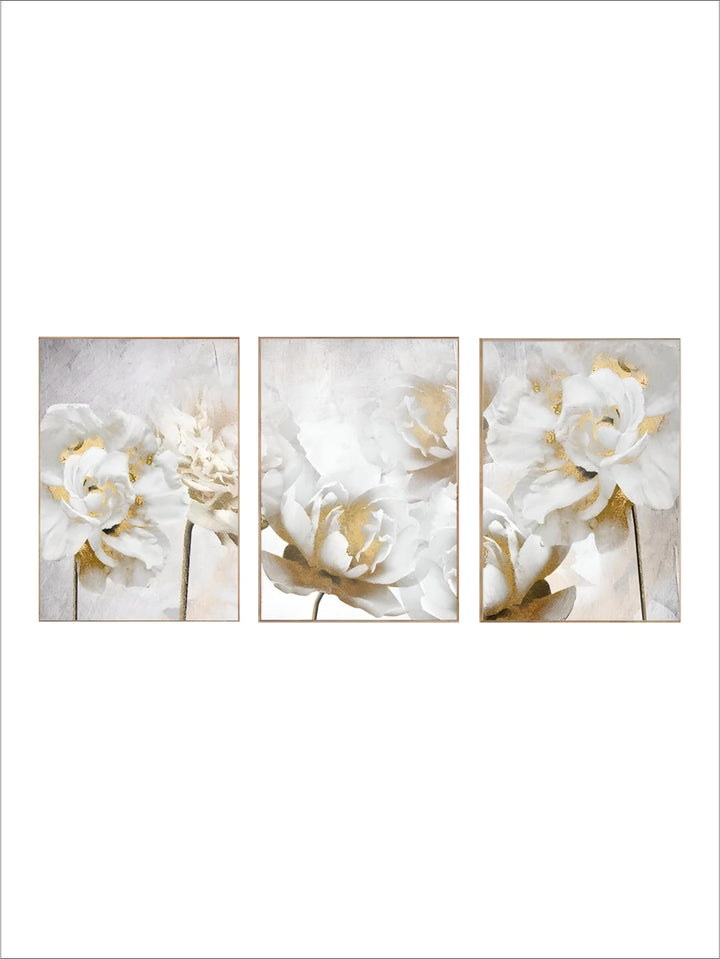 Opulent Blossoms Elegant White Flowers with Gold Accents Canvas Wall Art Fine Art Canvas Prints Posters Floral Pictures For Modern Living Room