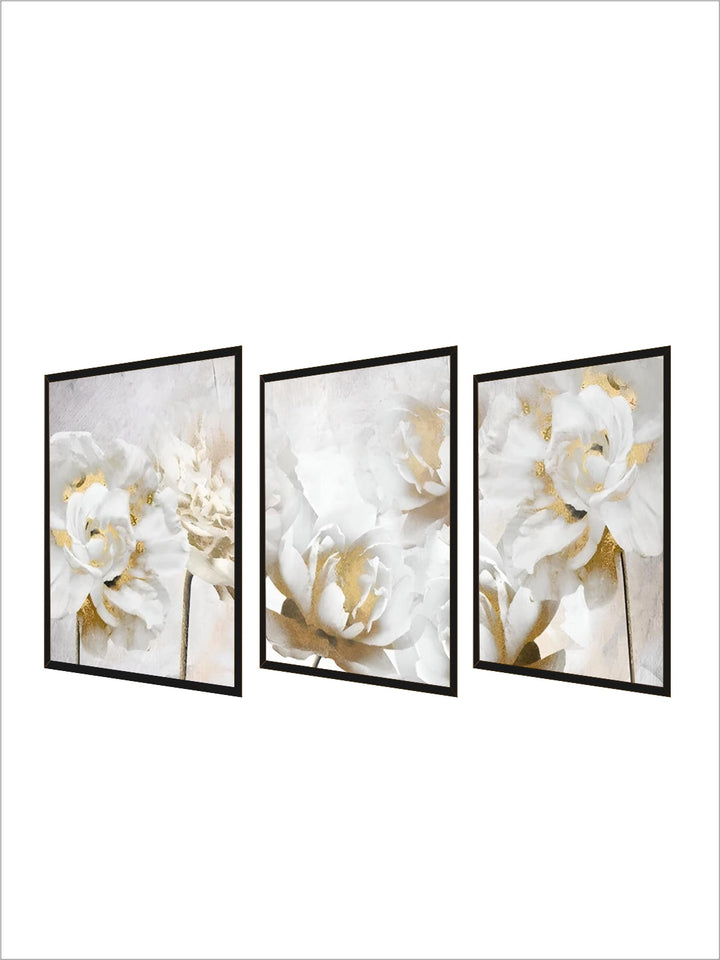 Opulent Blossoms Elegant White Flowers with Gold Accents Canvas Wall Art Fine Art Canvas Prints Posters Floral Pictures For Modern Living Room