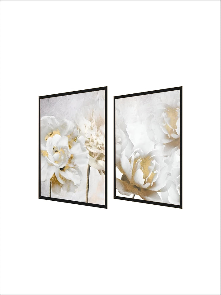 Opulent Blossoms Elegant White Flowers with Gold Accents Canvas Wall Art Fine Art Canvas Prints Posters Floral Pictures For Modern Living Room