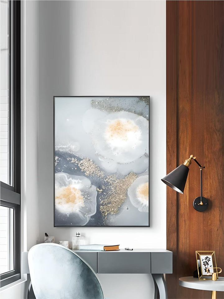 Blue White Golden Abstract Floral Wall Art Fine Art Canvas Prints Poster Picture For Modern Living Room Bedroom Nordic Home Decor