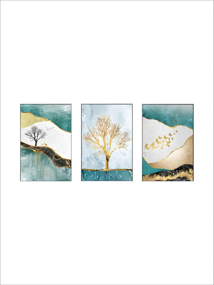 Golden Tree Butterflies And Deer Abstract Landscape Wall Art Fine Art Canvas Prints Pictures For Living Room Dining Room Luxury Interiors Wall Art Decor