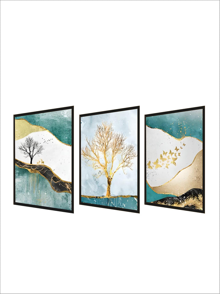Golden Tree Butterflies And Deer Abstract Landscape Wall Art Fine Art Canvas Prints Pictures For Living Room Dining Room Luxury Interiors Wall Art Decor