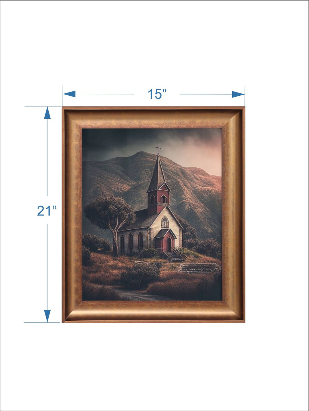 The Vintage Artistry Brown & Green Simple Church Canvas & Printed Framed Wall Painting