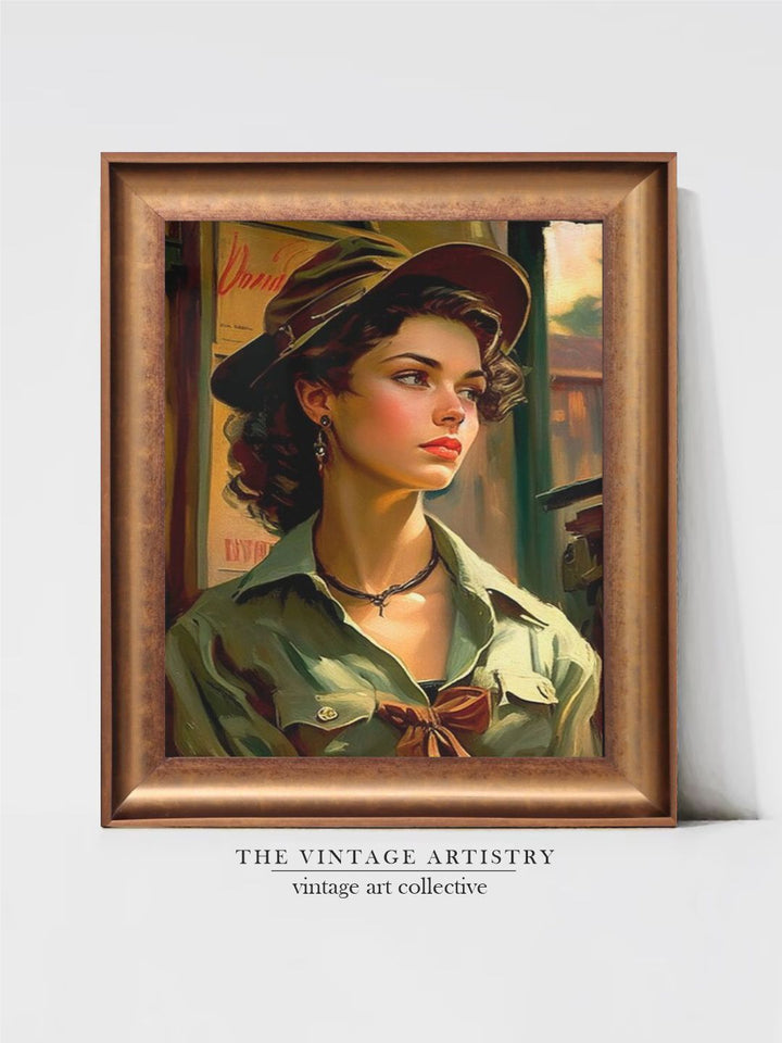 The Vintage Artistry Green & Beige Woman Wearing Framed Wall Art