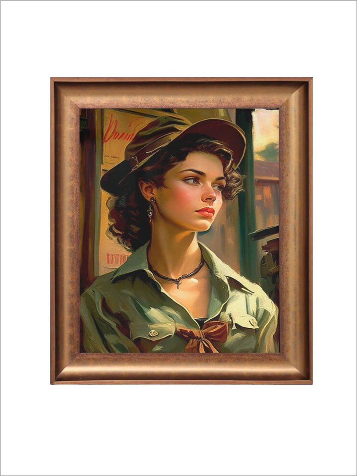 The Vintage Artistry Green & Beige Woman Wearing Framed Wall Art