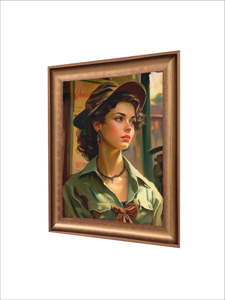 The Vintage Artistry Green & Beige Woman Wearing Framed Wall Art