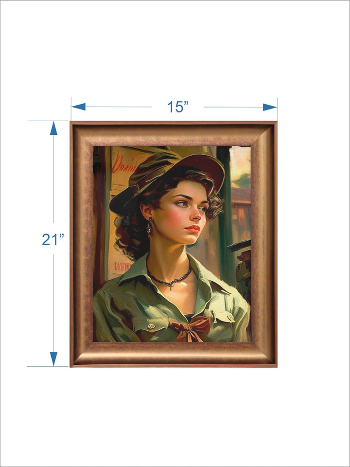 The Vintage Artistry Green & Beige Woman Wearing Framed Wall Art