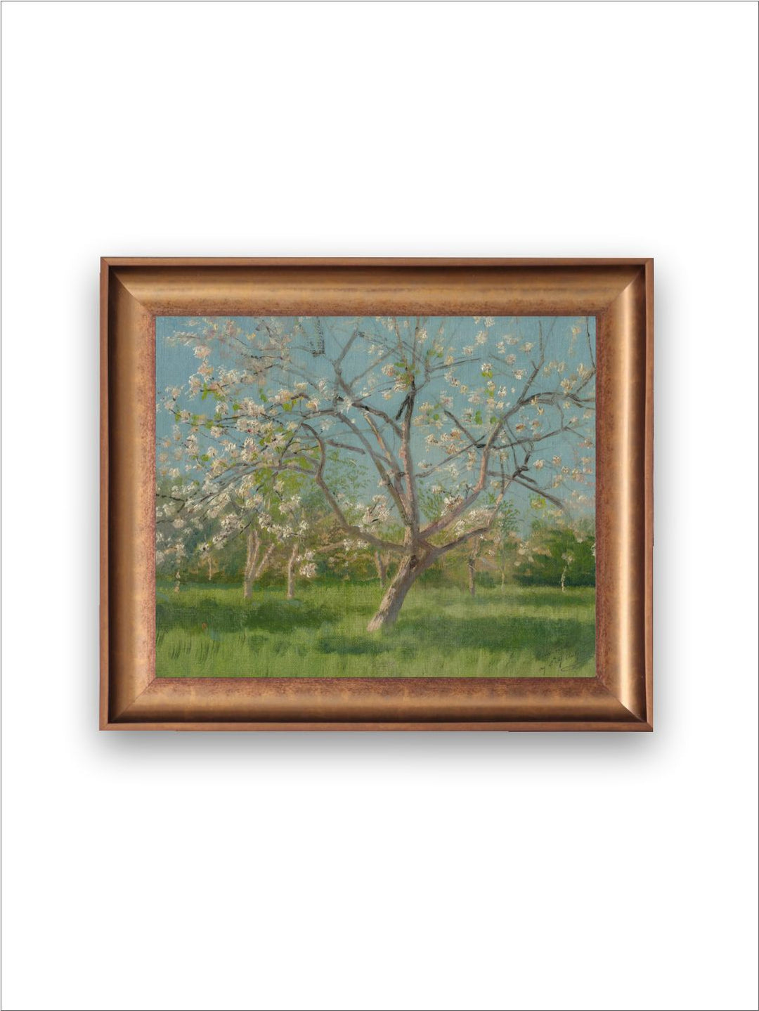 The Vintage Artistry Green & Blue Antique Peach Tree Blossoms Painting Wall Art