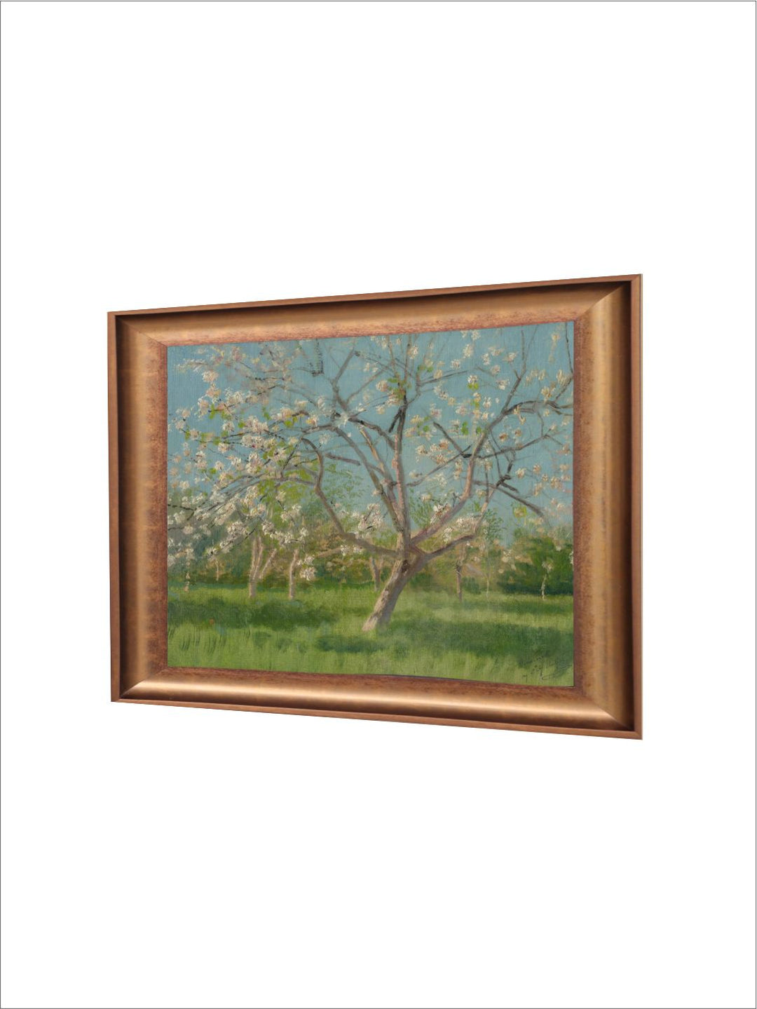 The Vintage Artistry Green & Blue Antique Peach Tree Blossoms Painting Wall Art