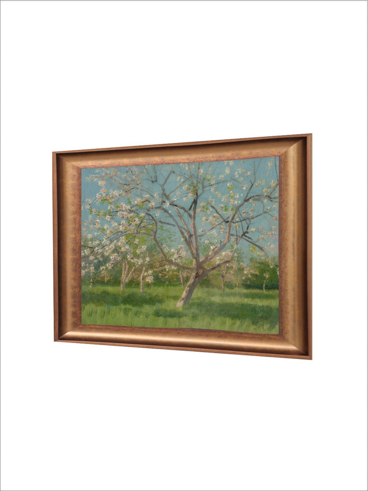The Vintage Artistry Green & Blue Antique Peach Tree Blossoms Painting Wall Art