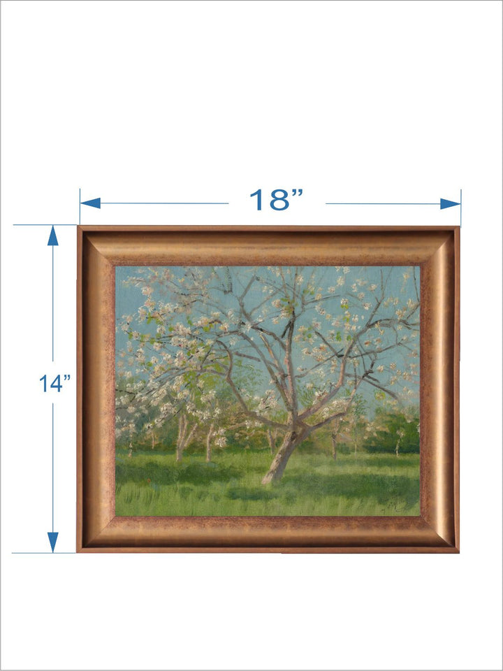 The Vintage Artistry Green & Blue Antique Peach Tree Blossoms Painting Wall Art