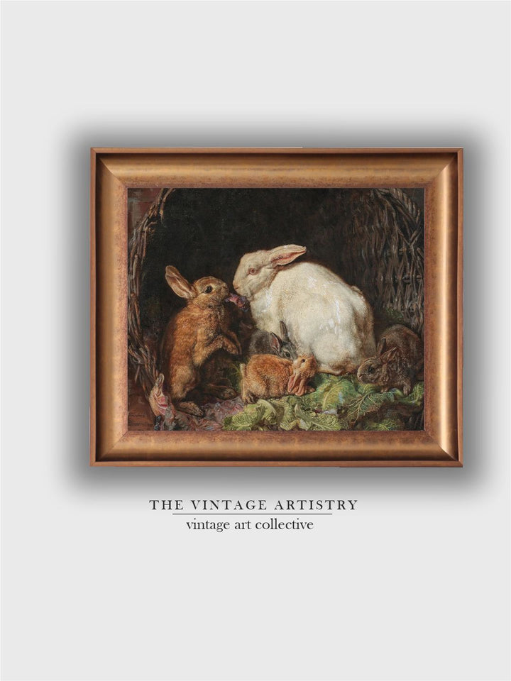 The Vintage Artistry Brown & White Rabbit Family Painting Wall Art