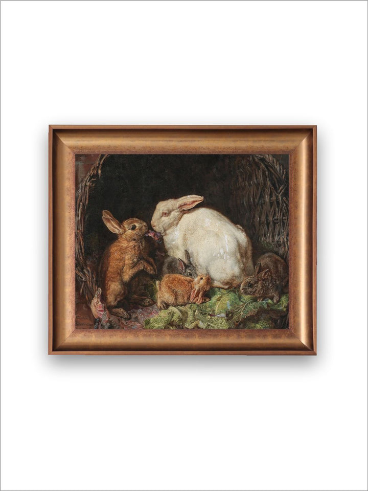 The Vintage Artistry Brown & White Rabbit Family Painting Wall Art