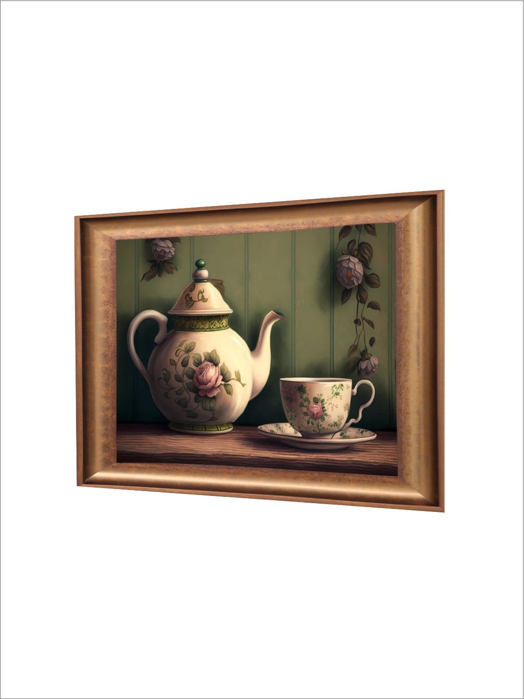 The Vintage Artistry Green & Beige Still Life With Breakfast Setting Painting Wall Art