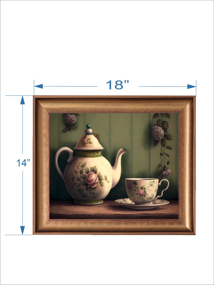 The Vintage Artistry Green & Beige Still Life With Breakfast Setting Painting Wall Art