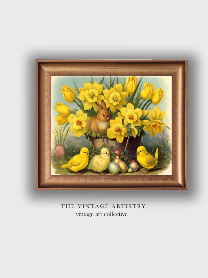 The Vintage Artistry Yellowchicks Basket Violets Painting Wall Art
