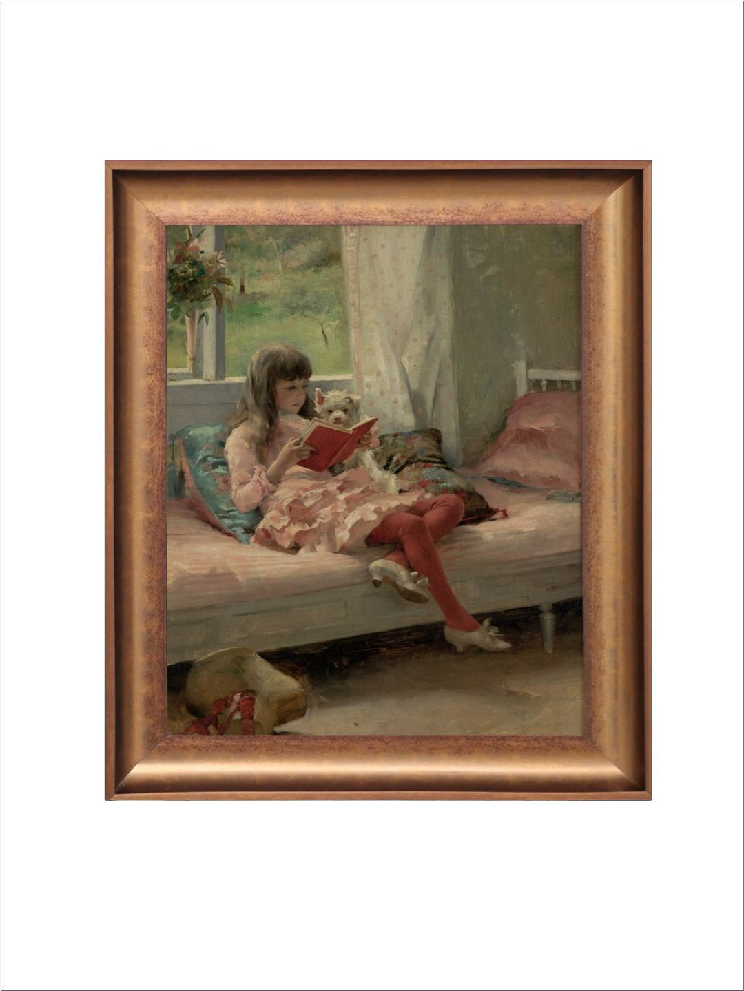The Vintage Artistry Green & Pink Girl Reading Painting Wall Art