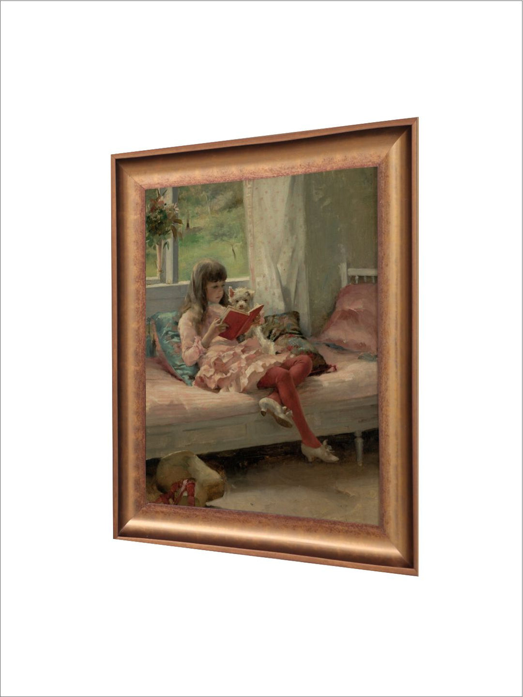 The Vintage Artistry Green & Pink Girl Reading Painting Wall Art