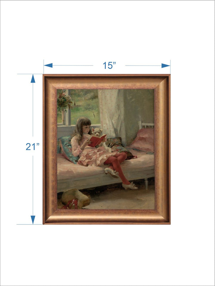 The Vintage Artistry Green & Pink Girl Reading Painting Wall Art