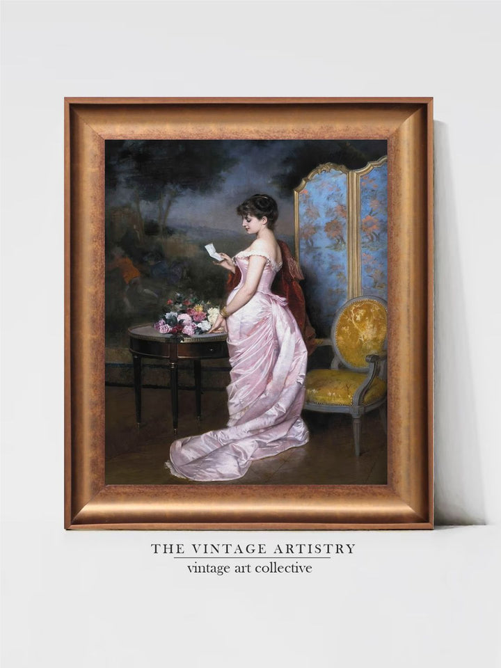 The Vintage Artistry Pink Victorian Woman Printed Painting Wall Art