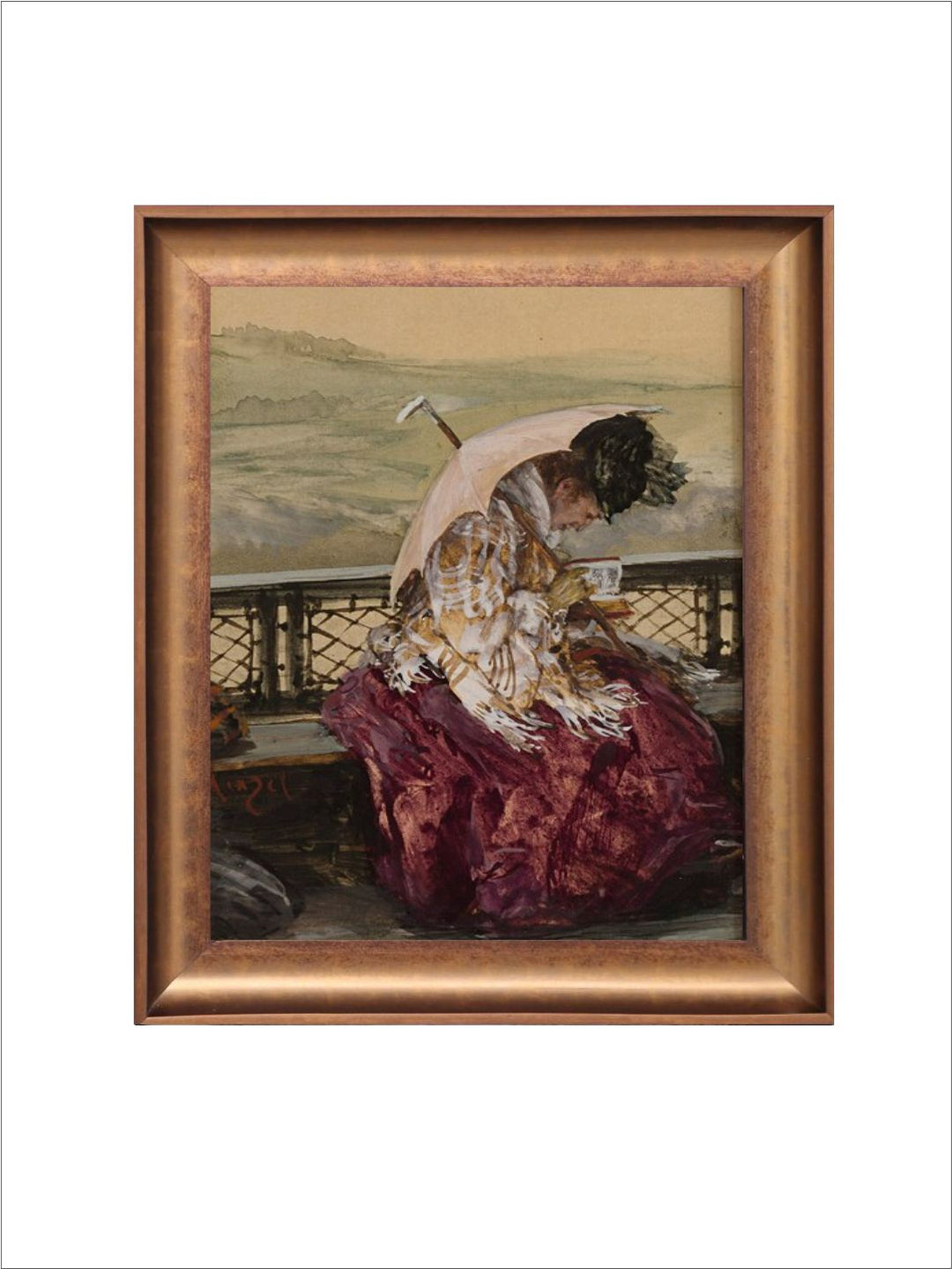 The Vintage Artistry Brown Antique Portrait Seated Woman Reading Book Painting Wall Art