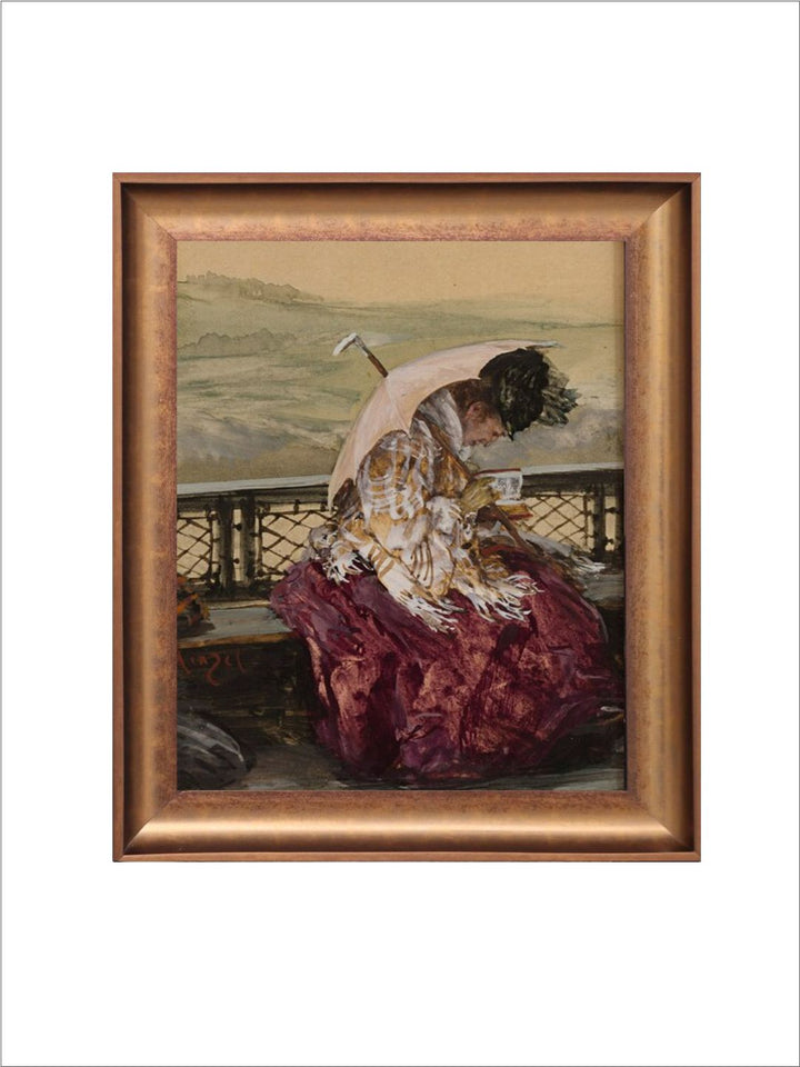 The Vintage Artistry Brown Antique Portrait Seated Woman Reading Book Painting Wall Art