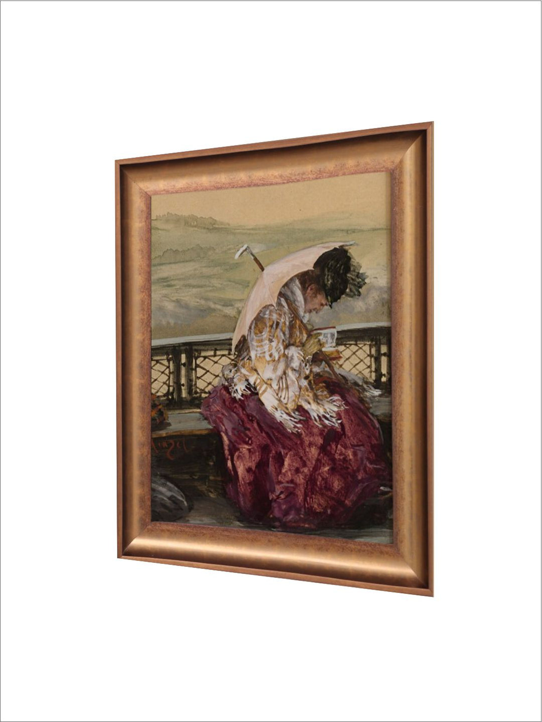 The Vintage Artistry Brown Antique Portrait Seated Woman Reading Book Painting Wall Art