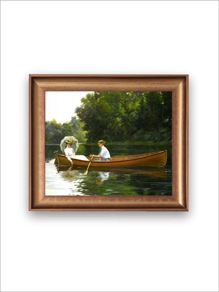 The Vintage Artistry Green Antique Portrait Couple Rowing Boat Painting Wall Art