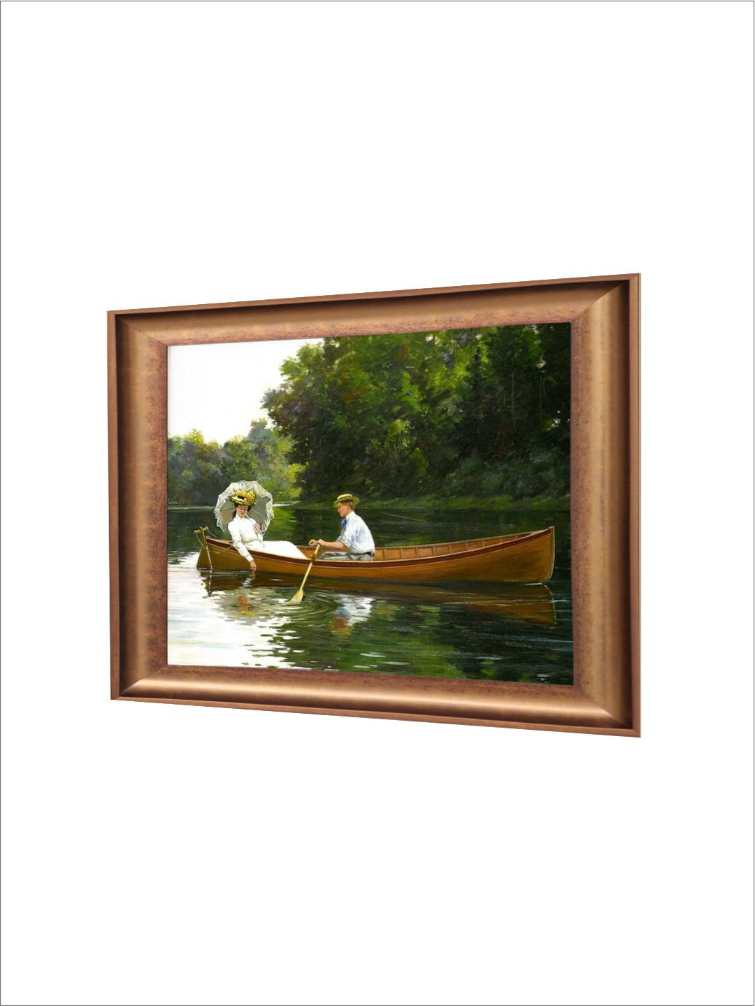 The Vintage Artistry Green Antique Portrait Couple Rowing Boat Painting Wall Art