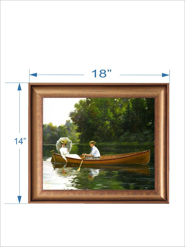 The Vintage Artistry Green Antique Portrait Couple Rowing Boat Painting Wall Art
