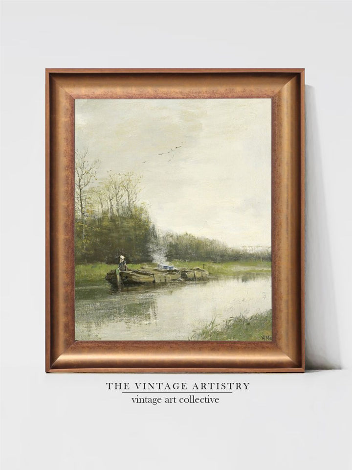 The Vintage Artistry Green Misty Lake Painting Wall Art