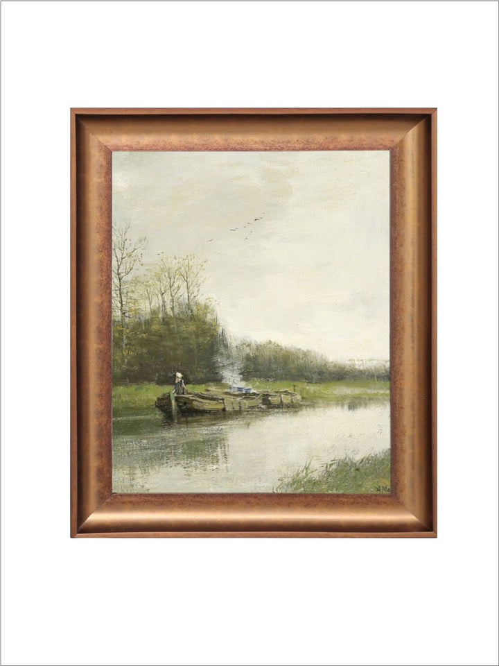 The Vintage Artistry Green Misty Lake Painting Wall Art