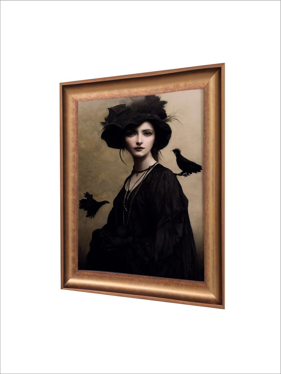 The Vintage Artistry Black Victorian Witch Portrait With Birds Painting Wall Art