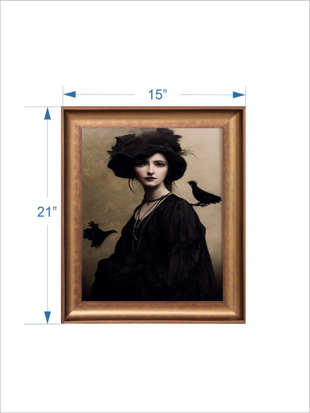 The Vintage Artistry Black Victorian Witch Portrait With Birds Painting Wall Art