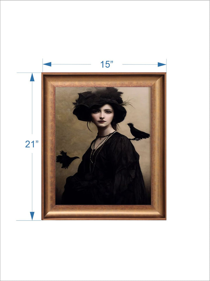 The Vintage Artistry Black Victorian Witch Portrait With Birds Painting Wall Art