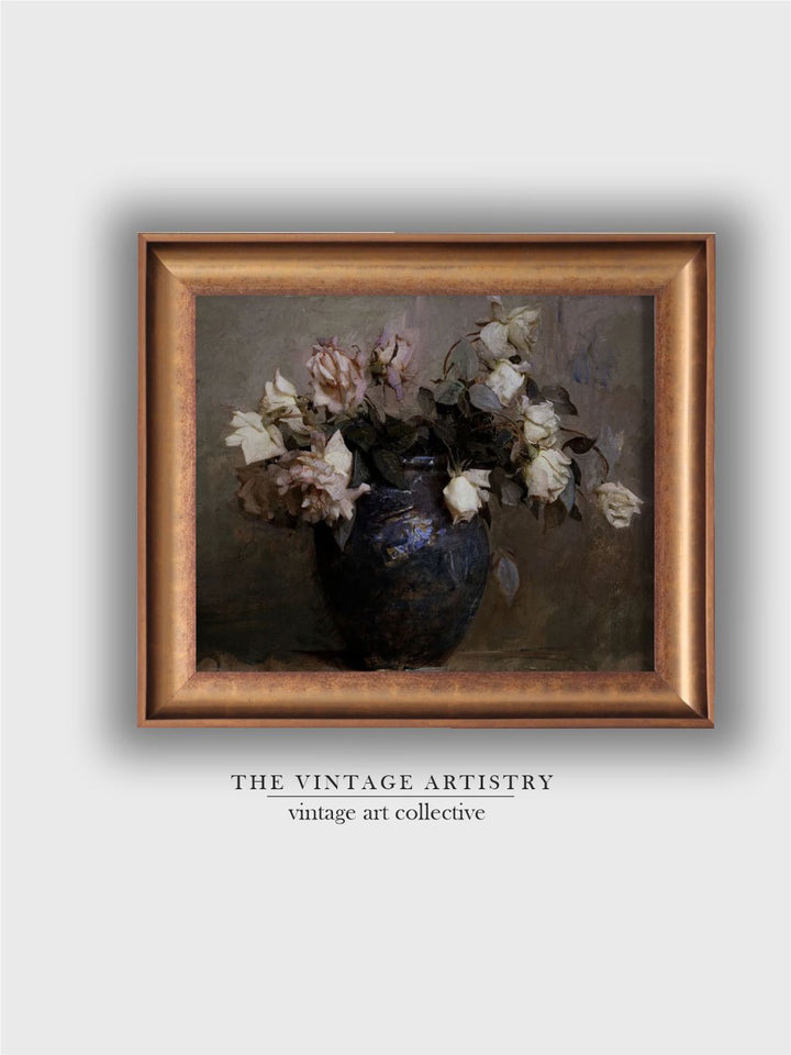 The Vintage Artistry Brown Roses Still Life Painting Wall Art