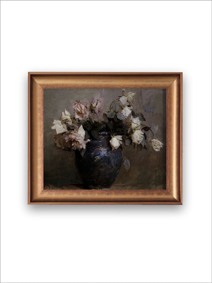 The Vintage Artistry Brown Roses Still Life Painting Wall Art