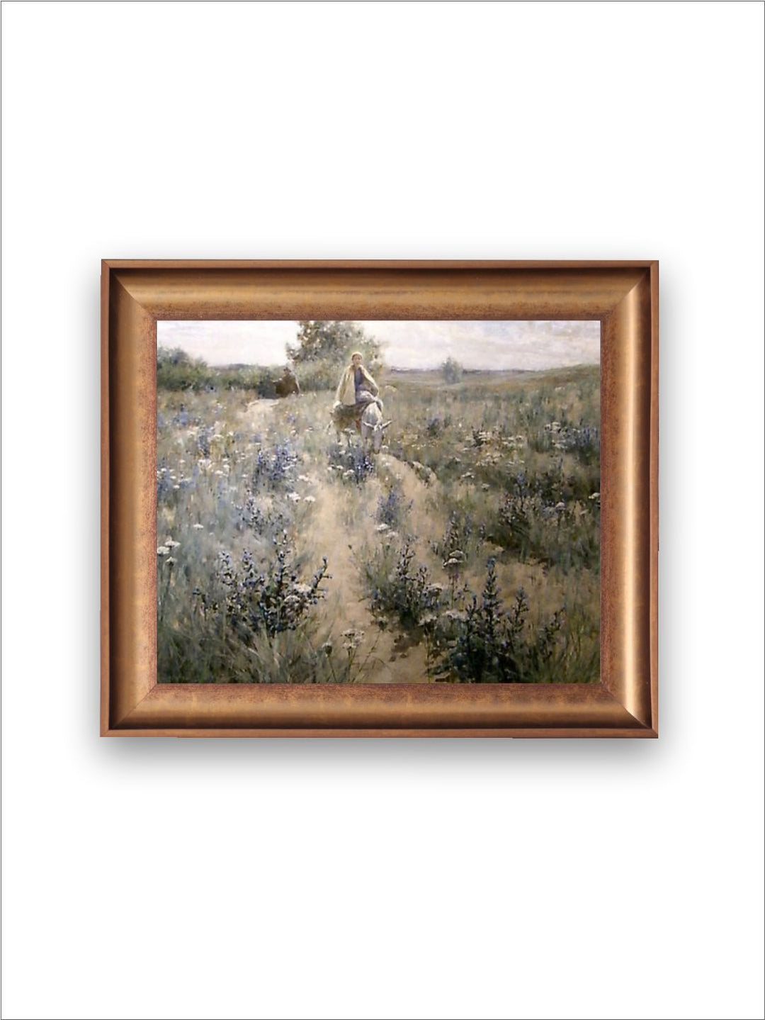 The Vintage Artistry Beige Girl Riding A Donkey Painting Wall Art