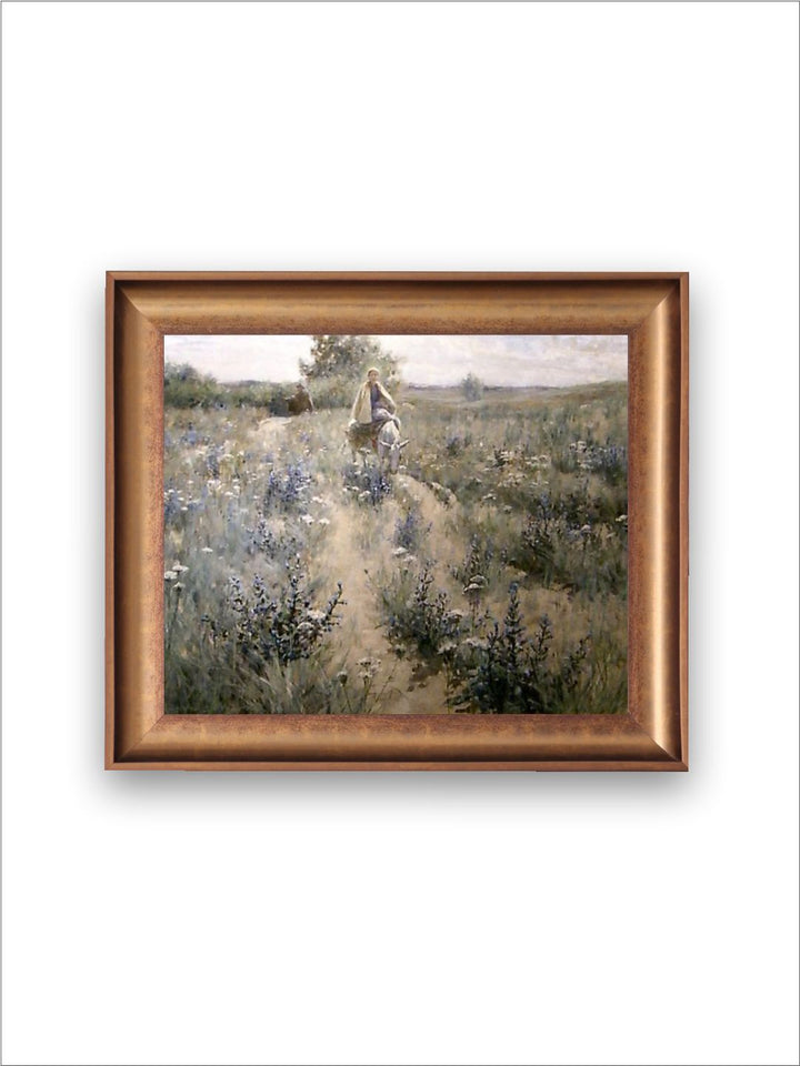The Vintage Artistry Beige Girl Riding A Donkey Painting Wall Art