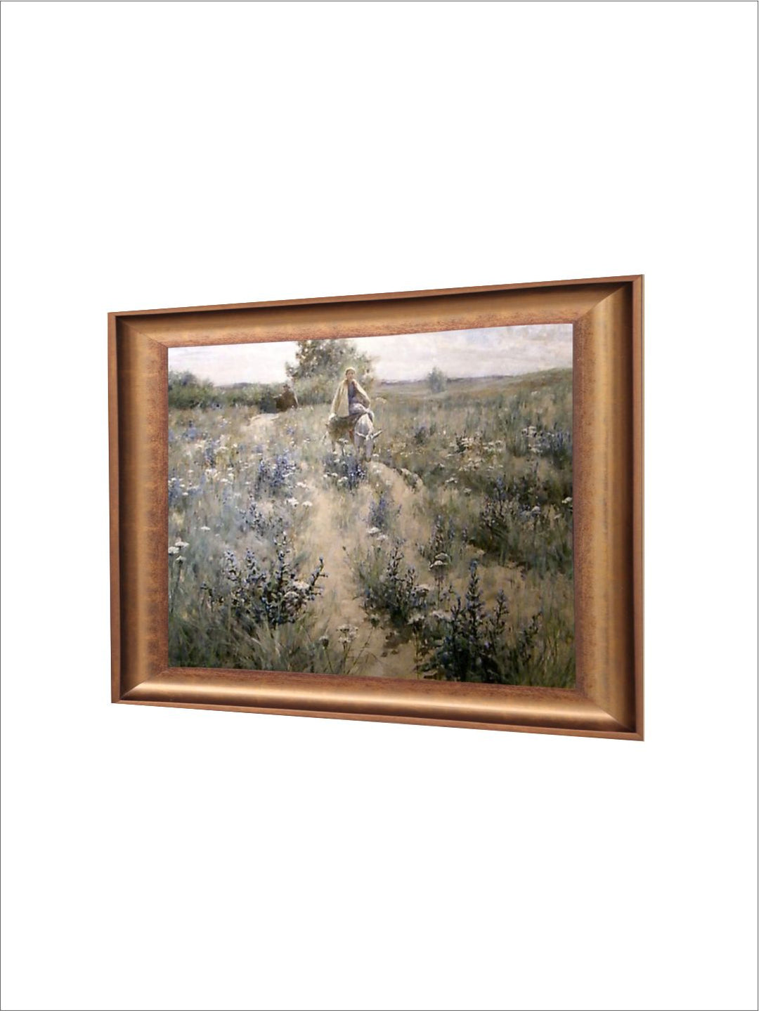 The Vintage Artistry Beige Girl Riding A Donkey Painting Wall Art