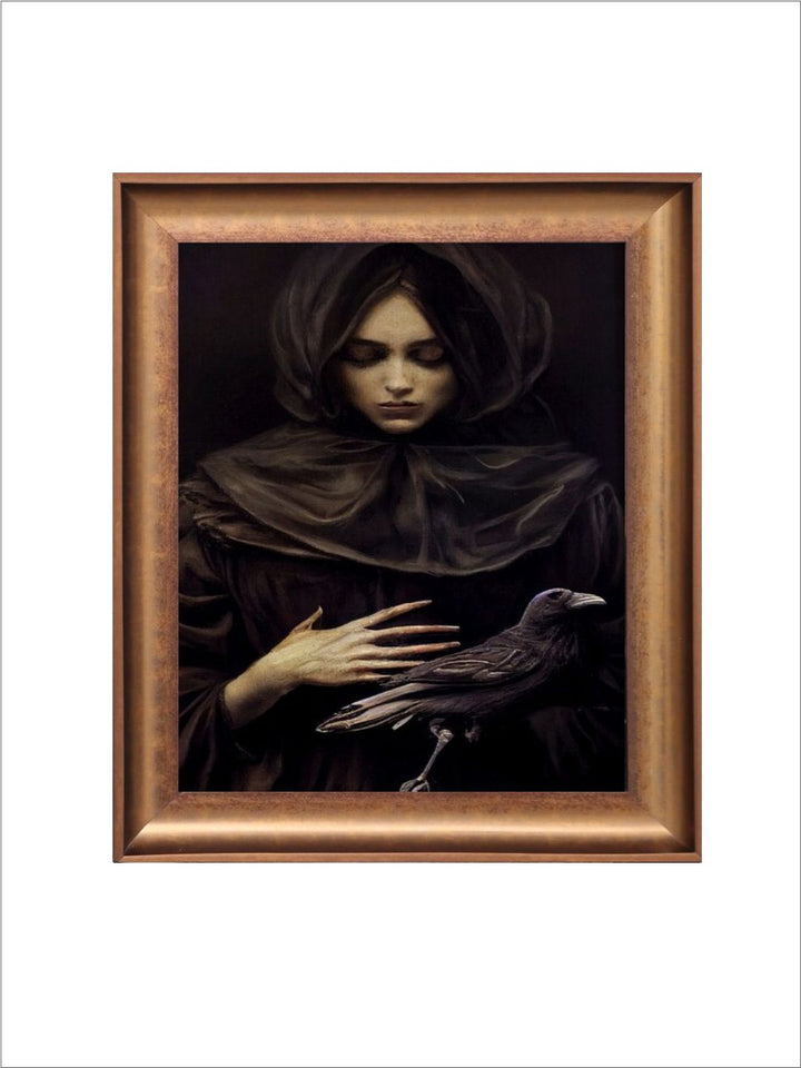 The Vintage Artistry Black Victorian Witch Portrait Painting Wall Art