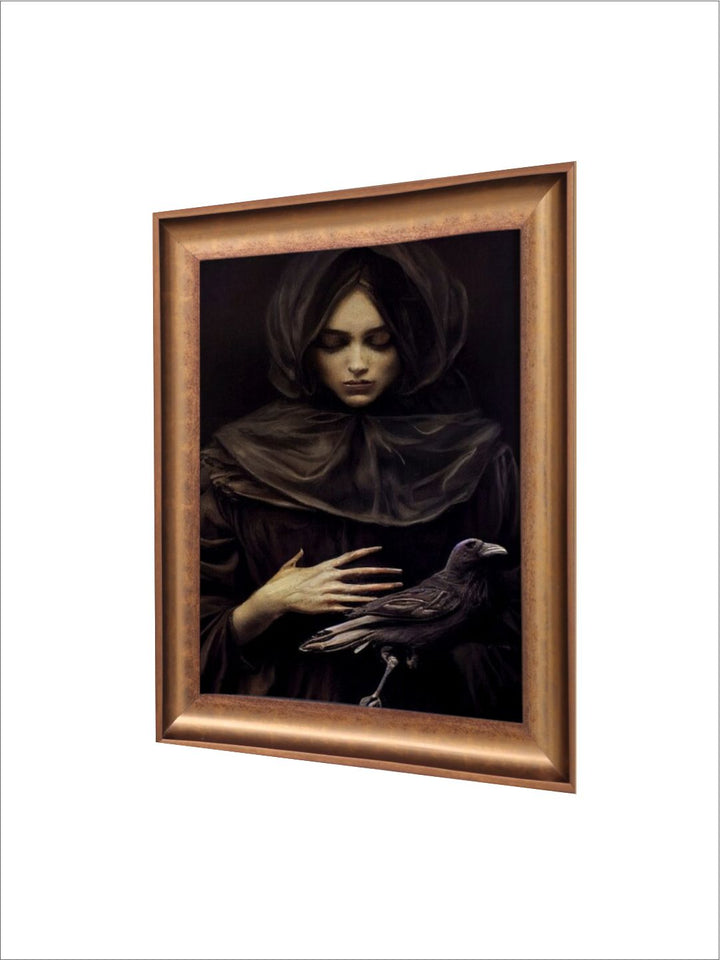 The Vintage Artistry Black Victorian Witch Portrait Painting Wall Art