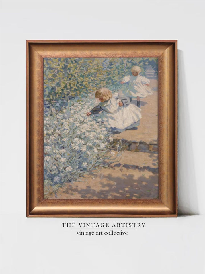 The Vintage Artistry Brown & Blue Picking Flowers Painting Wall Art