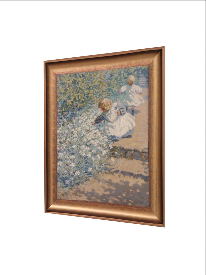 The Vintage Artistry Brown & Blue Picking Flowers Painting Wall Art