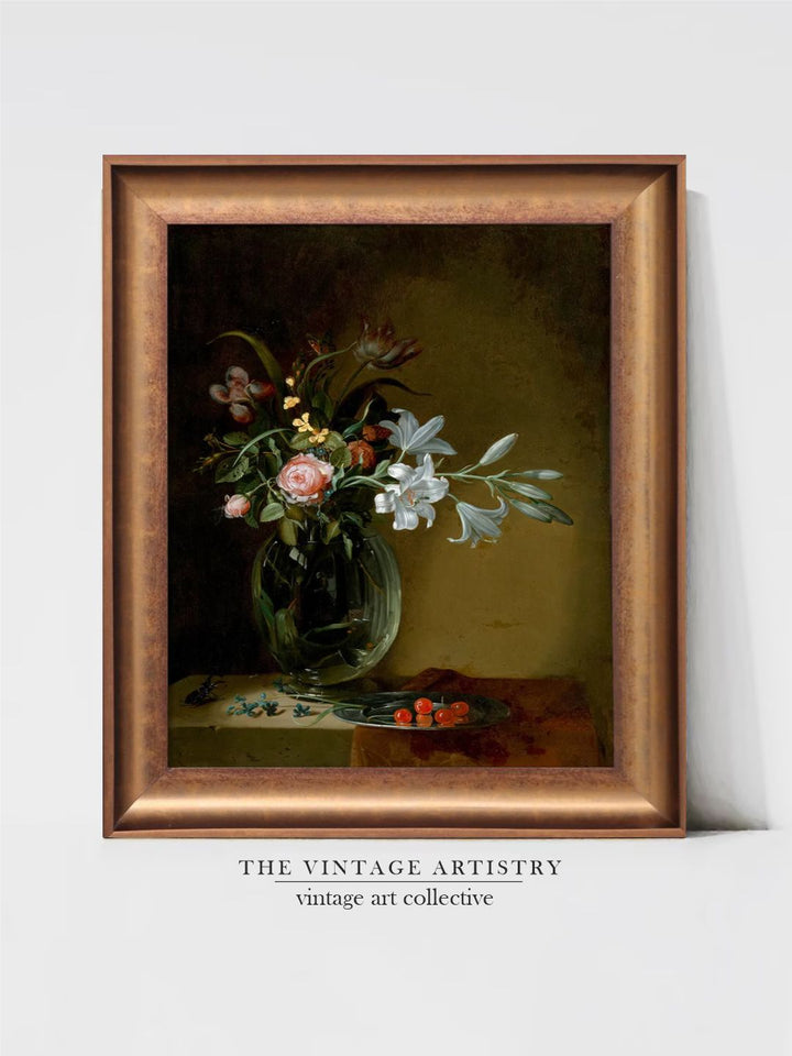 The Vintage Artistry Beige & Green Floral Still Life Painted Wall Art
