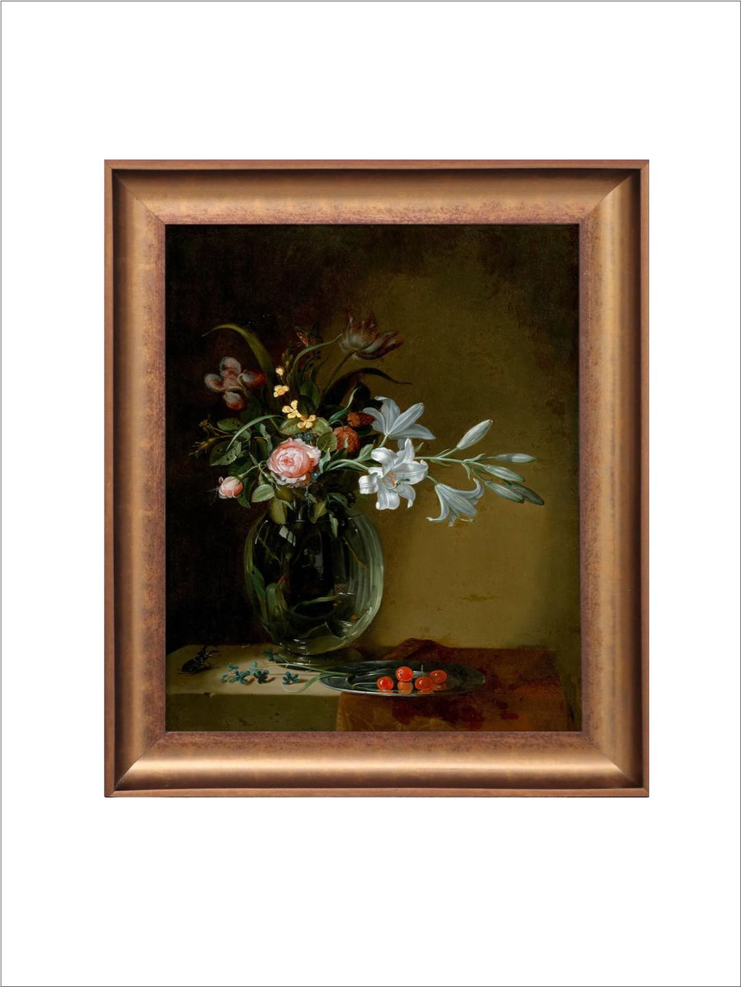 The Vintage Artistry Beige & Green Floral Still Life Painted Wall Art