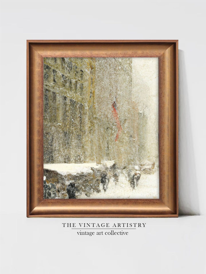 The Vintage Artistry Brown & Green Winter Cityscape Framed Wall Painting