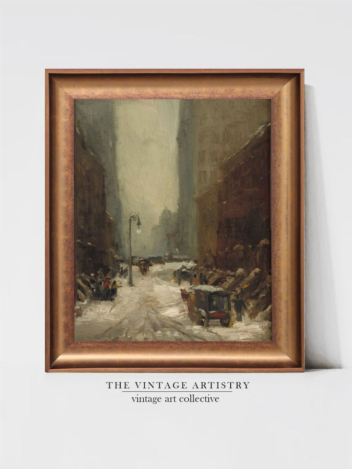 The Vintage Artistry Brown & Green Snow In New York Printed Wall Art