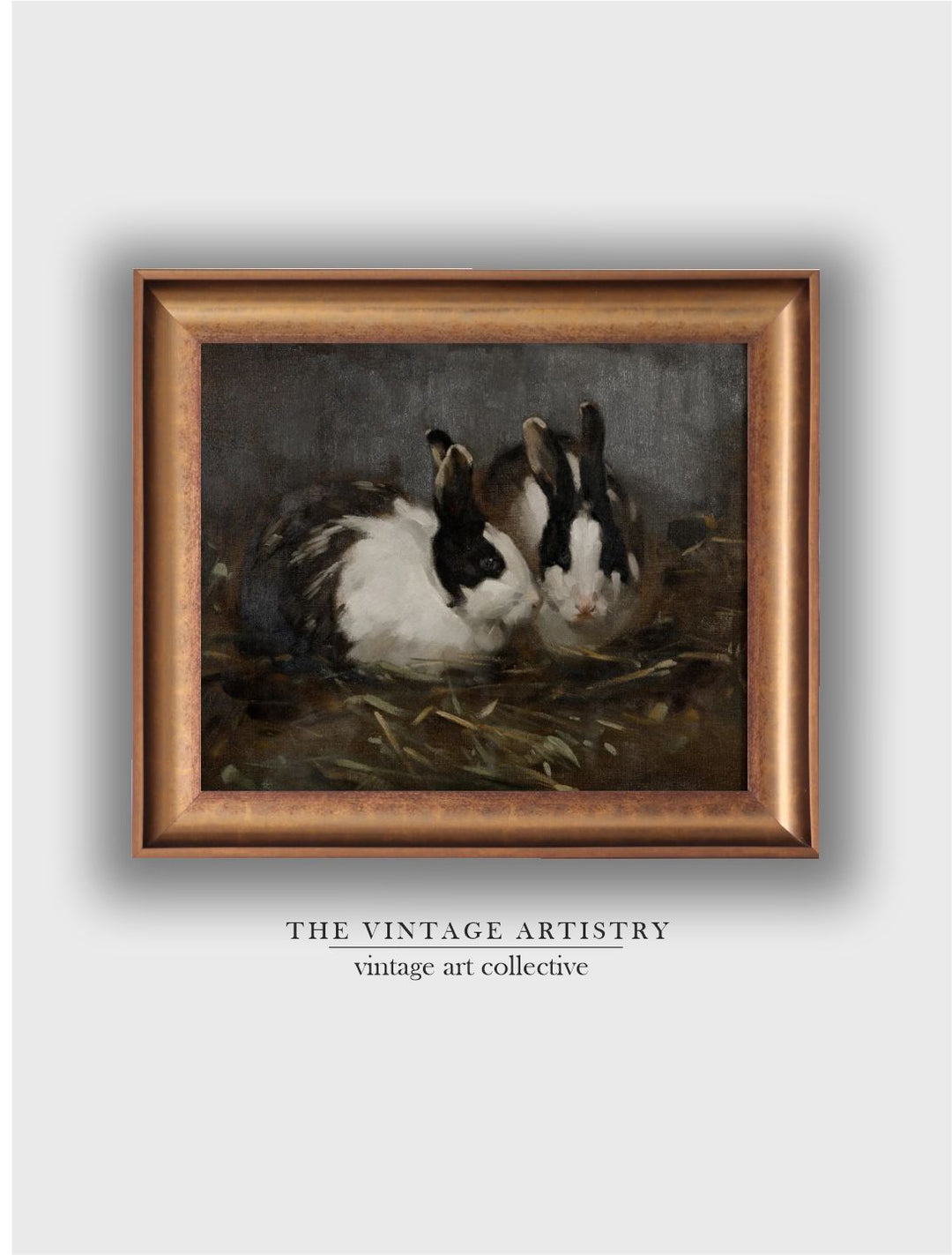 The Vintage Artistry Black & White Printed Bunny Painting Wall Art